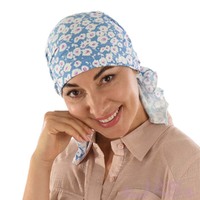 Stretch Floral Pre-tied Scarf Holly | #7 Floral | White & Light Blue