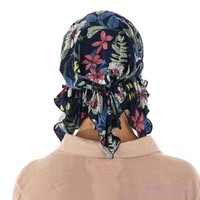 Stretch Floral Pre-tied Scarf Holly | #8 Tropical Flowers and Leaves | Navy