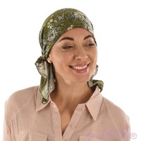 Stretch Floral Pre-tied Scarf Holly | #12 Flower Sketches | Olive Green