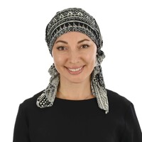 Slouchy Pre-tied Floral Scarf Lena | #5 Ethnic Tribal Pattern Print - White and Black
