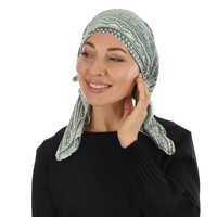 Slouchy Pre-tied Floral Scarf Lena | #8 Ethnic Tribal Pattern Print – Sage Green and White