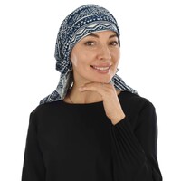 Slouchy Pre-tied Floral Scarf Lena | #9 Ethnic Tribal Pattern Print – Navy and White