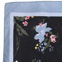 Cotton Bandana Floral Print Black Background with Light Blue Borders