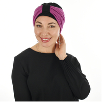 Turban with Removable Seamless Band – Kiara #1 Black with Purple Band