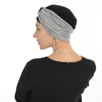 Turban with Removable Seamless Band – Kiara #2 Black with Light Grey Band