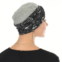 Turban with Removable Seamless Band – Kiara #11 Grey with Paisley Print Band