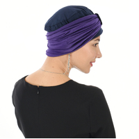 Turban with Removable Seamless Band – Kiara #11 Navy with Violet Deep Purple Band