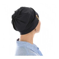 Cotton Beanie with Swirly Back and Buttons | Black