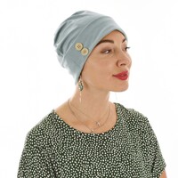 Cotton Beanie with Swirly Back and Buttons | Slate Baby Blue