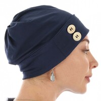 Cotton Beanie with Swirly Back and Buttons | Navy Blue