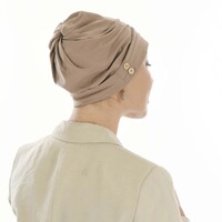 Cotton Beanie with Swirly Back and Buttons | Khaki Beige
