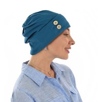 Cotton Beanie with Swirly Back and Buttons | Teal Blue