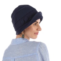 Retro-inspired Cotton Cloche Hat Betty | Navy Blue| Adjustable-S/M
