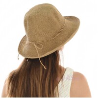Beach Summer Sun Hat with Shapeable Brim | Dark Beige Camel Tan | L