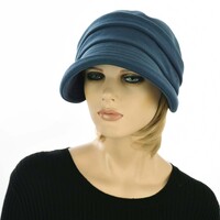 Corduroy Teal Blue Bakerboy Hat with Hair | Blonde Hair