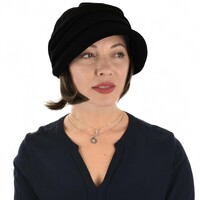 Corduroy Black Bakerboy Hat with Hair for Winter