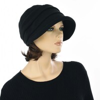 Corduroy Black Bakerboy Hat with Hair for Winter | Medium Brown Hair