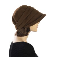 Corduroy Brown Bakerboy Hat with Hair Extension for Winter | Medium Brown Hair