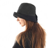 Crochet Cloche Sun Hat with Upturn Brim | Black | Adjustable-S/M