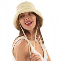 Linen Deep Crown Bucket Hat with Chin Strap