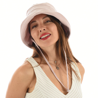 Linen Deep Crown Bucket Hat with Chin Strap | Light Pink