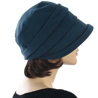 Corduroy Teal Blue Bakerboy Hat with Hair