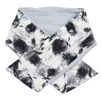 Two-Toned Reversible Floral Chiffon Headband | Non-Wired | Soft Grey Bloom – Off White Background with Charcoal-toned Florals