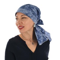 Padded Serenity Cotton Scarf Wrap with Tails | Tie Dye Denim Blue