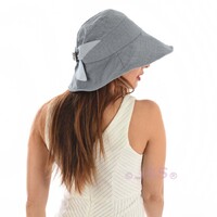 Packable Sun Hat with Pin Striped Bow and Buckle - Helen | Slate Blue Grey