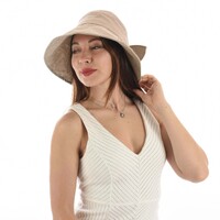 Packable Sun Hat with Pin Striped Bow and Buckle - Helen | Peach Bisque Papaya Whip Tan