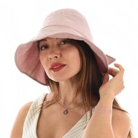 Packable Sun Hat with Pin Striped Bow and Buckle - Helen | Dusty Pale Pink