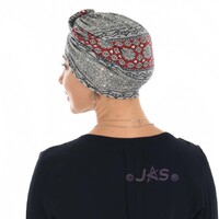 Reversible Tribal Inspired Pre-tied Head Wrap Turban |#2 Deep Red & Grey
