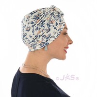 Jersey Leopard Inspired Pre-Knotted Scarf Turban |#3 White and Denim Blue Print