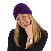 Versatile Knit Cloche Turban with Inner Liner | Dark Purple