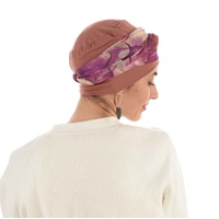 Bamboo Turban with Pearl Ring & Sash Set | Rust & Leaf Sketch Scarf