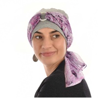 Bamboo Turban with Pearl Ring & Sash Set | Light Grey & Abstract Tree Sketch Scarf