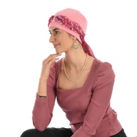 Bamboo Turban with Pearl Ring & Sash Set | Blush Pink & Abstract Tree Sketch Sash Scarf