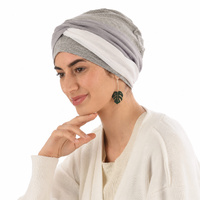 Bamboo Turban & Contrast Loop Band Set | Light Grey with Grey and White