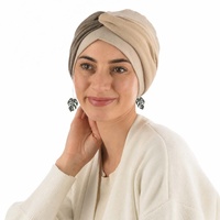 Bamboo Turban & Contrast Loop Band Set | Beige with Beige and Khaki Band
