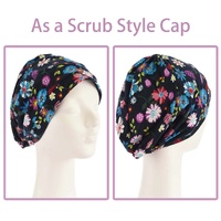 Convertible Scrub Style Turban Cap – Maya | #7 Petite Blooms on Black