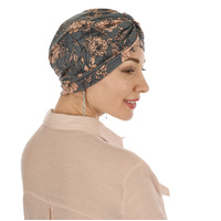 Floral Turban for Women with Hair Loss - Molly | #1 Pink & Grey Flower Motifs | S/M/L