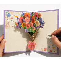 3D Pop Up Flower Bouquet Greeting Card with Love Heart Message Area