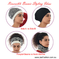 Stripe-Solid Knit Reversible Beanie