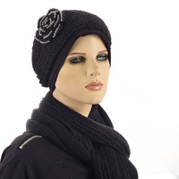 Swirly Beanie Sage Green with Beaded Crochet Headband Black