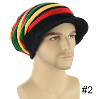 Rasta Stripe Slouchy Beanie with Visor – Knitted Reggae Hat