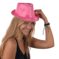 Sequin Sparkly Fedora Trilby Hat | Fluro Pink
