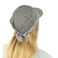 Cadet Fashion Cap | Dark Grey with Grey n Navy ink splash print band and bow | XS/S