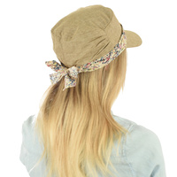 Cadet Fashion Cap | Camel with colourful ink splash print band and bow | XS/S