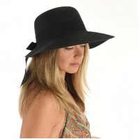 Ribbon Lie Back Wide Brim Sun Hat | Black