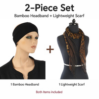 Leopard Headscarf & Black Bamboo Headband Combo - Sahara